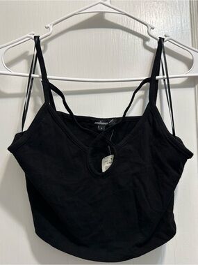 Ambiance Black Cropped Tank with Front Keyhole